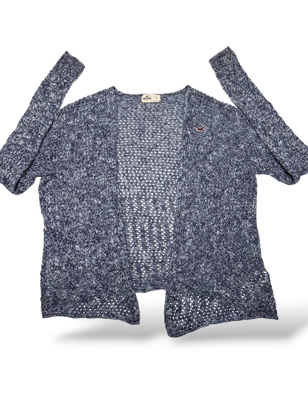 Y2K Hollister Blue-Gray Open Crochet Knit Cardigan Sweater Size Large